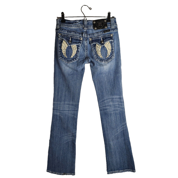 Miss Me Jeans Women’s Sz 28 JP5082 Boot Cut ANGEL Pocket Rhinestone Inseam 32" - Picture 4 of 6